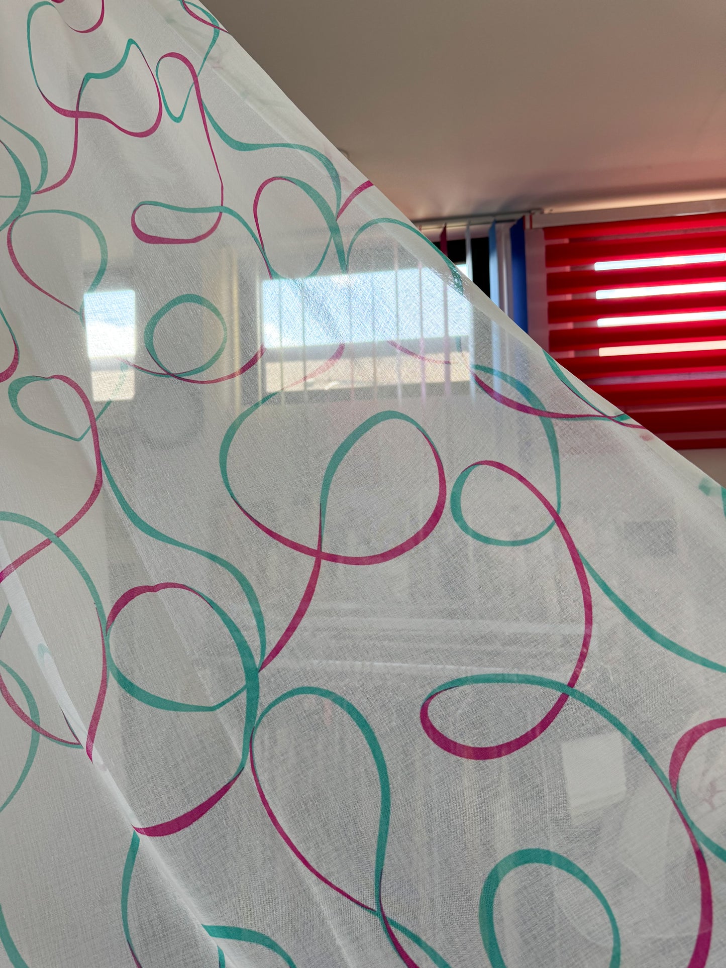 Tenda cameretta bambina, rosa, fucsia, verde acqua, ad onda, lunga, su misura, finestra a due ante