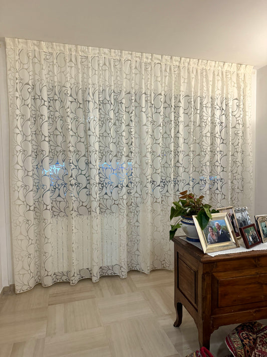 Tenda per salotto, soggiorno, classica, panna con gocce, su misura